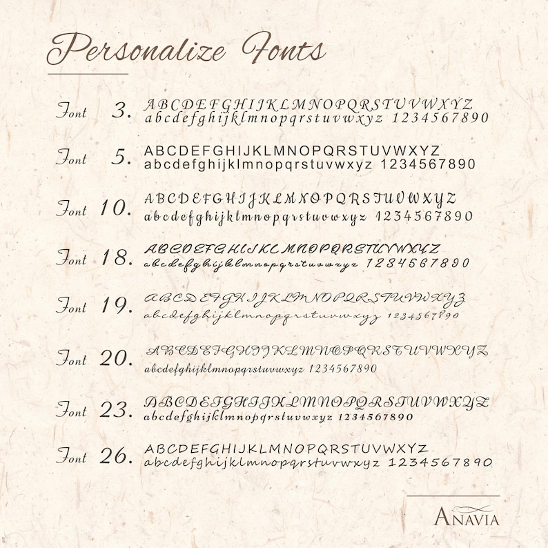Puede incluir: Un gr&aacute;fico que muestra diferentes estilos de fuente con el texto "ABCDEFGHIJKLMNOPQRSTUVWXYZ" y "abcdefghijklmnopqrstuvwxyz 1234567890" en cada estilo de fuente. Los estilos de fuente est&aacute;n numerados 3, 5, 10, 18, 19, 20, 23 y 26.