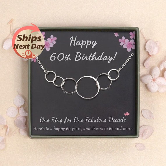 60th Birthday Gifts for Women - Six Ring Necklace - 60th Birthday Necklace Gift For Her, Mom, Grandma, Nana, Aunt, - Mom 60Th Birthday Gift
