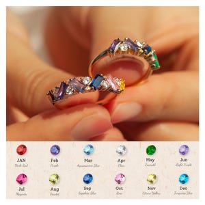 Custom Baguette Gemstone Ring - Birthstone Ring - Mothers Ring with Kids Birthstones - Grandma&#39;s Ring - Personalized Gift for Mom Grandma