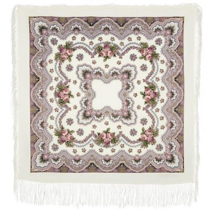New with tags! Authentic Original Pavlovo Posad Shawl 100% wool scarf 125cm, 49&quot;. Silk fringes,527-1.
