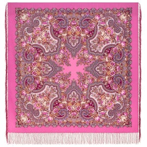 NEW WITH TAGS! Authentic Original Pavlovo Posad Shawl 100% wool scarf 125cm, 49&quot;. Silk fringes,2025-3