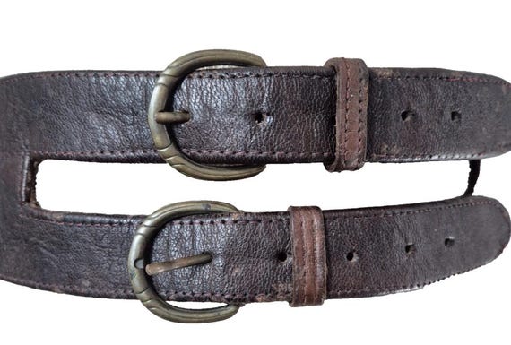 Vintage Belt Leather Y2K Brown Brass Buckle Adjustable Le