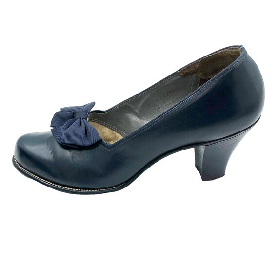 Vintage 1940's Navy Women's Shoes With Bow Size 8… - image 5