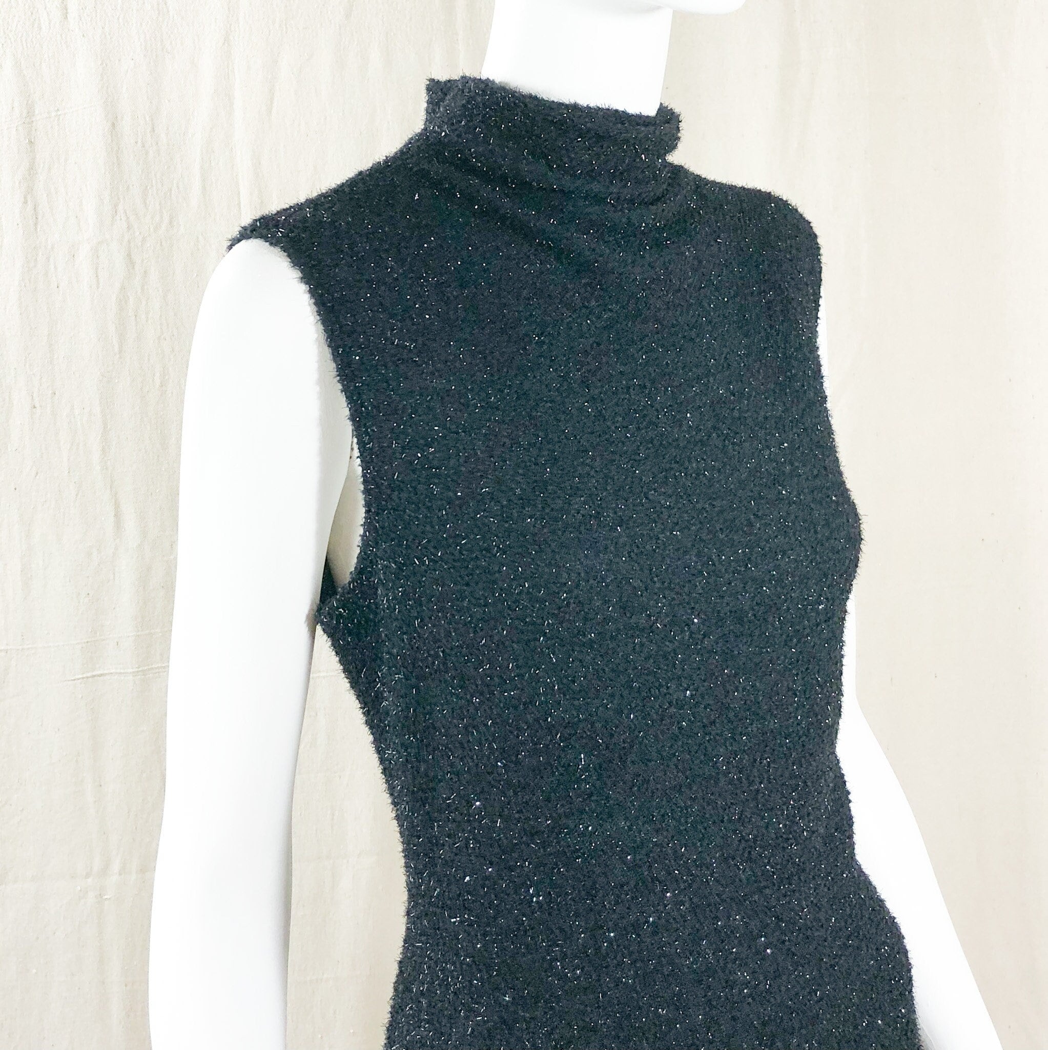 Robe Vintage Lurex Années 90 Or Et Noir - Longueur Jusqu'au Sol - Taille M - Pour Soirée