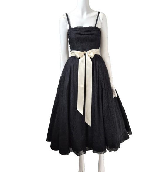 Vintage Prom Dress 1950's Black Fit & Flare Lace Tea Length Pretty Gown  Size 8 - Etsy
