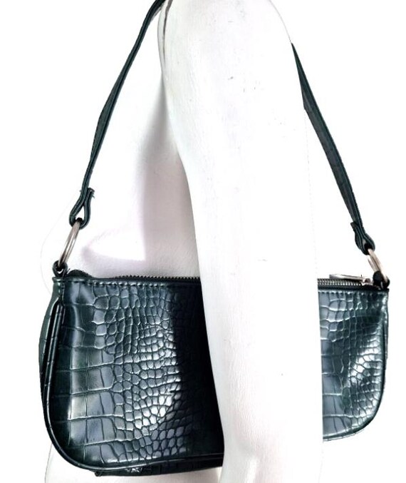 Y2K Green Bag Vintage Faux Alligator Skin Y2K Shoulder Handbag