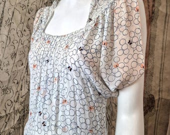 1930's Vintage Maxi Dress Bias Cut Crepe White & Orange Size 8 READ