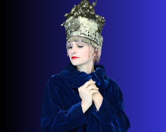 Vintage 1940's Midnight Blue Silk Velvet Opera Coat