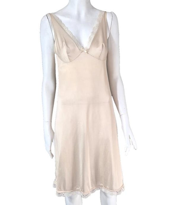 Vintage 1980s Slip Petticoat Lace Nylon Size 12 Straps Knee Length