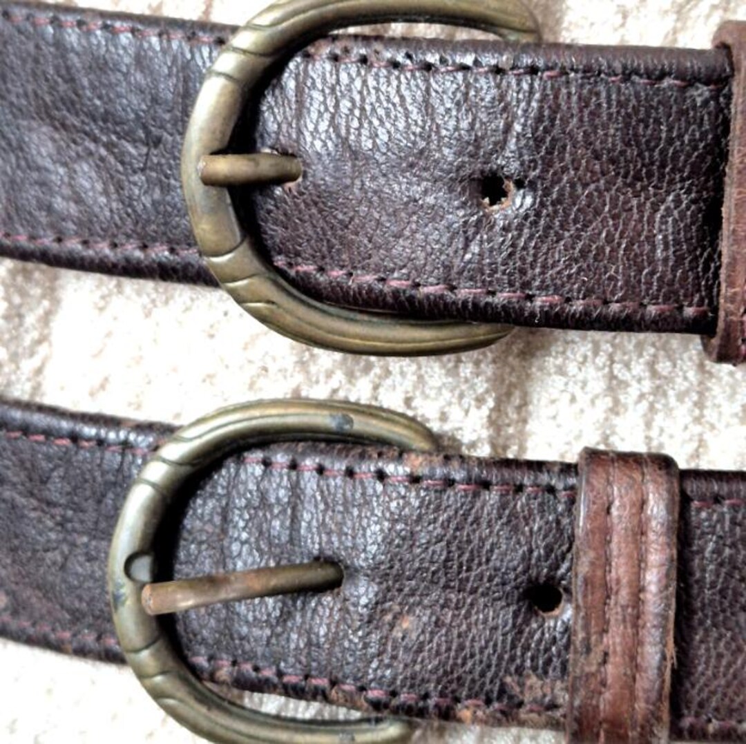 Vintage Belt Leather Y2K Brown Brass Buckle Adjustable Le