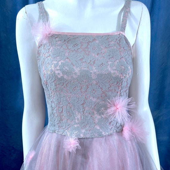 Vintage 1950's Dress Prom Fit And Flare pink And … - image 7