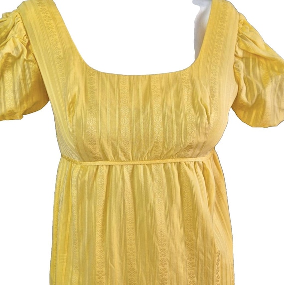 Butter Yellow Vintage Dress 1970's Empire Waist Brocade Cotton Bridgerton  Puffed Sleeves Daisy Trim Size 6 - Etsy