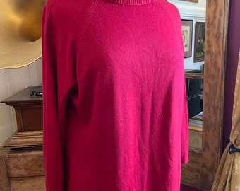 Vintage tröja röd mysig pullover med polotröja och mjuk akrylfärgad krage, storlek L, Miller's, 1990-talet