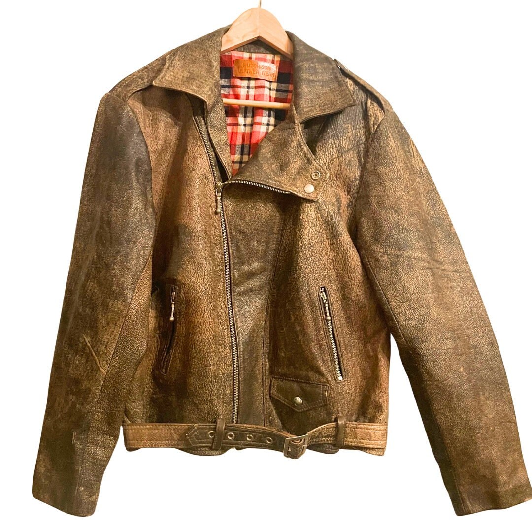 セール(SALE)開催中！ファッション通販 Men's Biker 1980s Jacket Leather Brown Distressed Vintage ジャケット・アウター