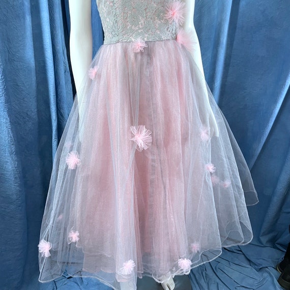 Vintage 1950's Dress Prom Fit And Flare pink And … - image 6