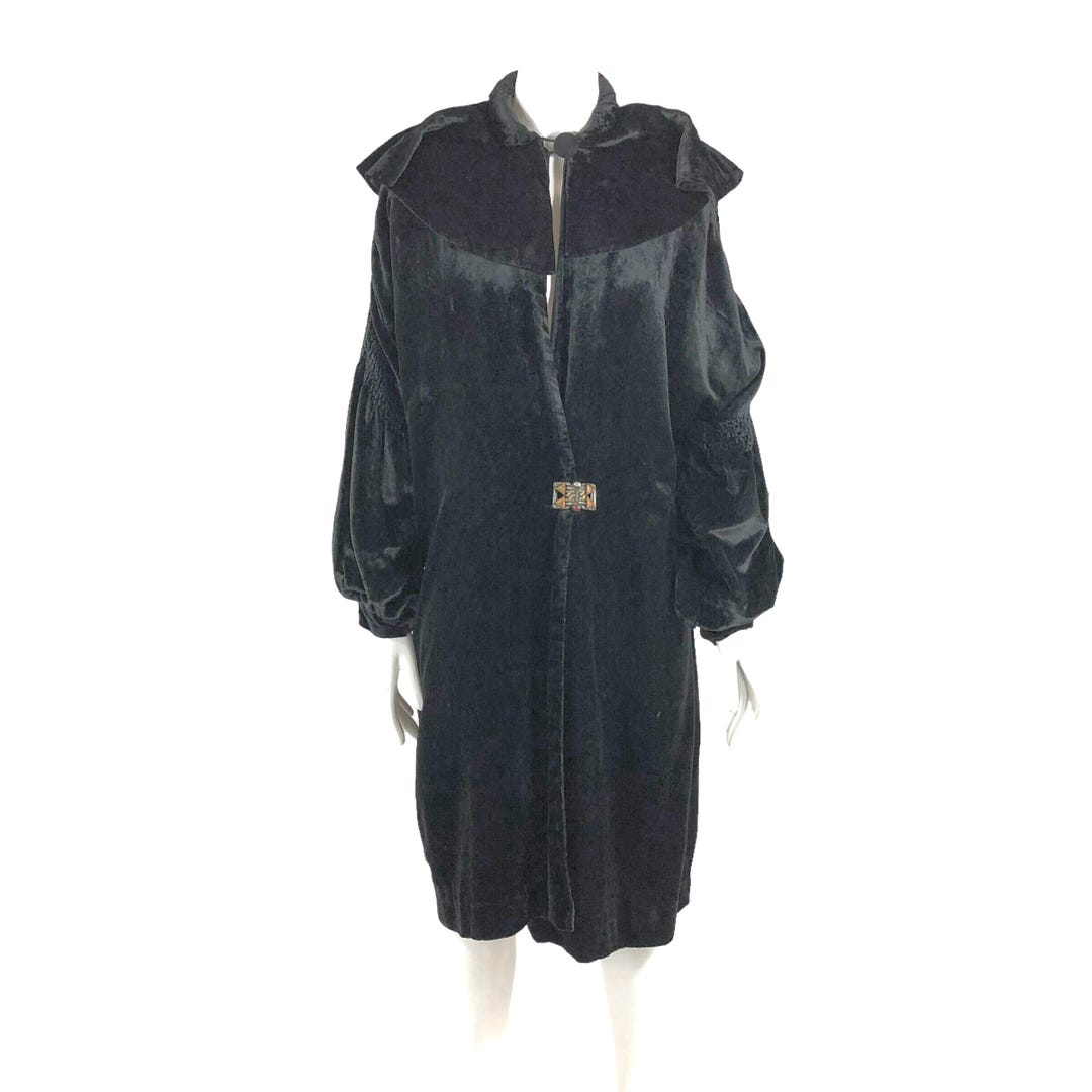 1920s Black Silk Flapper Coat with Fringe Trim