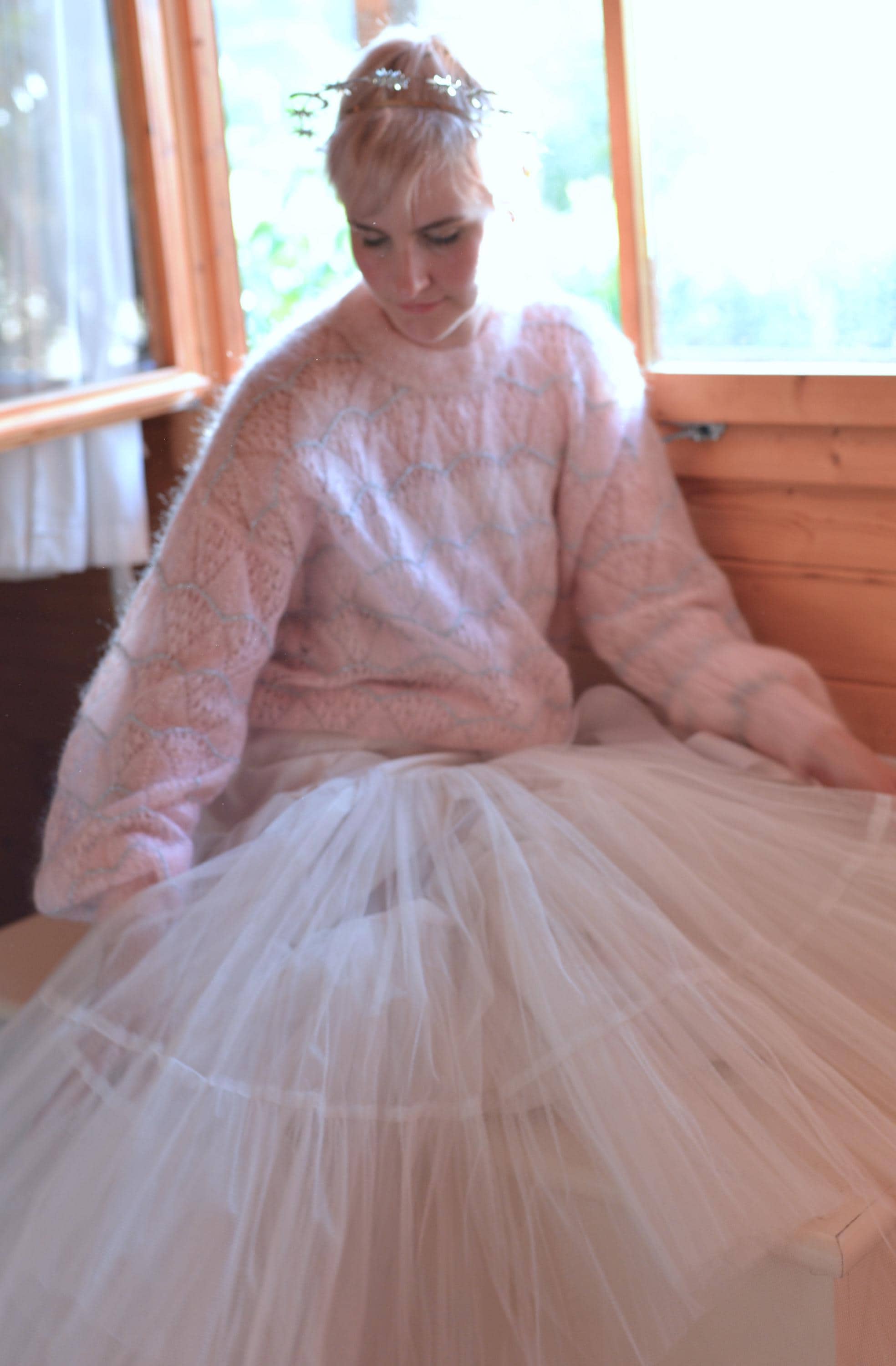White Tulle Skirt Ankle Length With Bow Layered Romantic