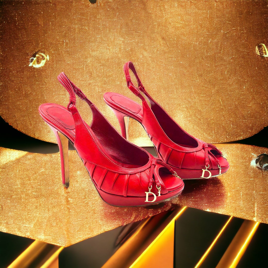 Vintage Christian Dior Authentic Red Stiletto Heels Sling Back