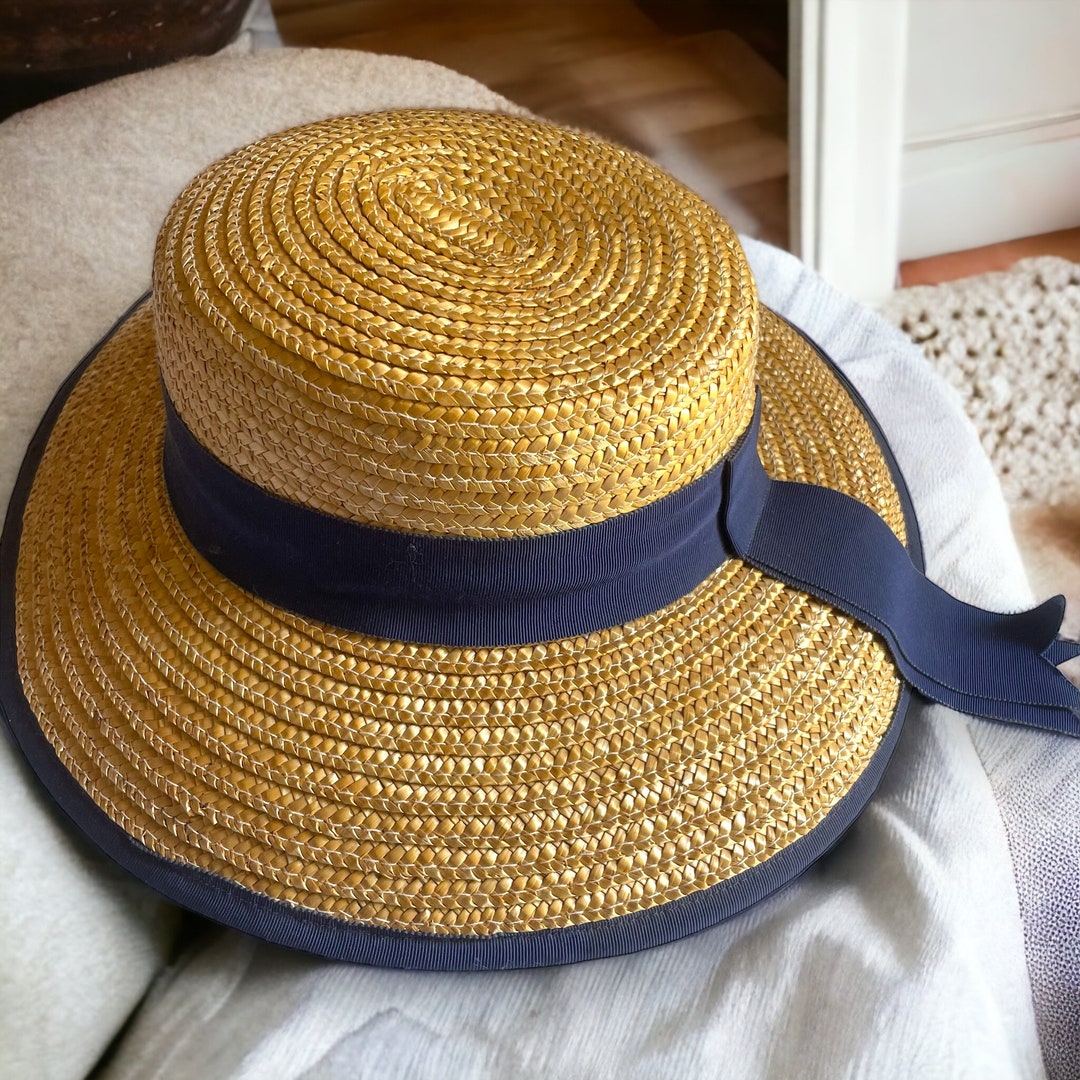 Vintage Straw Hat Ribbon Trim Collegecore Summer Headwear - Etsy