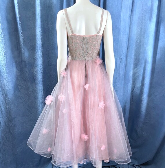 Vintage 1950's Dress Prom Fit And Flare pink And … - image 8