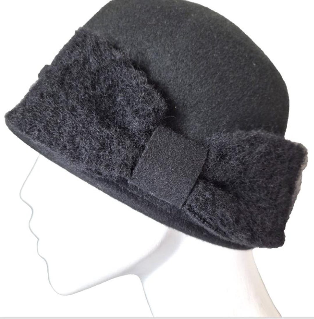 Vintage Italian Designer Black Wool Cloche Bowed Hat 612rvM2ImNL._AC_UY1000_.jpg main image 3