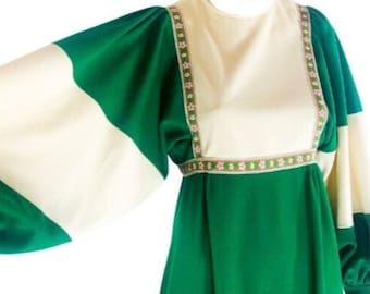 Sukienka maxi Norman Hartnell Vintage 1970's Collectible Green Boho Rozmiar 14