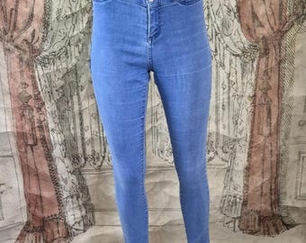 Vintage High Rise Skinny Jeans Y2k Faded Blue Wide Waist Stretch Size 8 Jay Jays