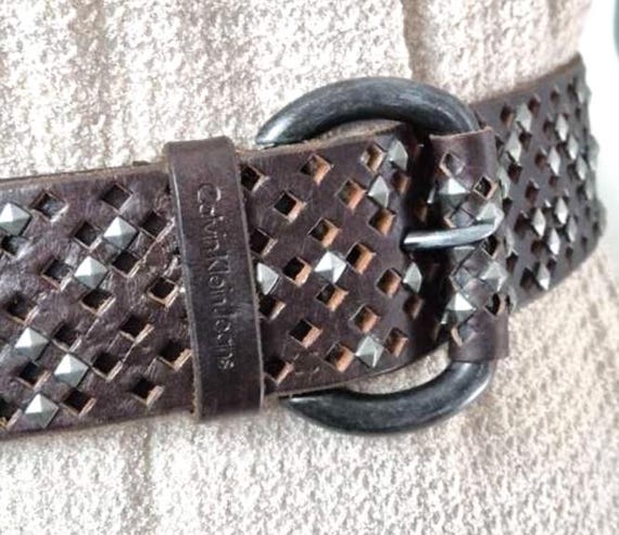 Vintage Y2K Calvin Klein Jeans 100% Genuine Leather Studded Belt Size M Vtg Y2K Calvin Klein Jeans brown Leather Belt Western Stud  main image 2