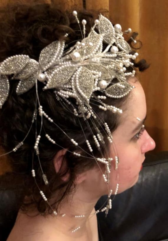 Vintage 1980s White Bridal Hair Tiara Hair Clips Wedding  display picture 1