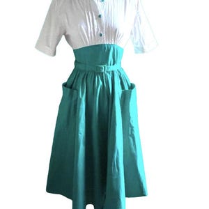 Vintage jurk jaren 80, jaren 50 groen en wit Fit & Flare, maat 10
