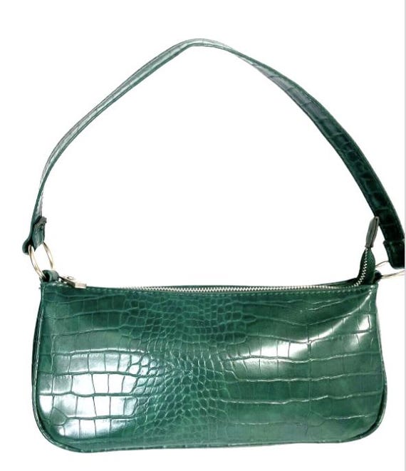 Y2K Green Bag Vintage Faux Alligator Skin Y2K Shoulder Handbag