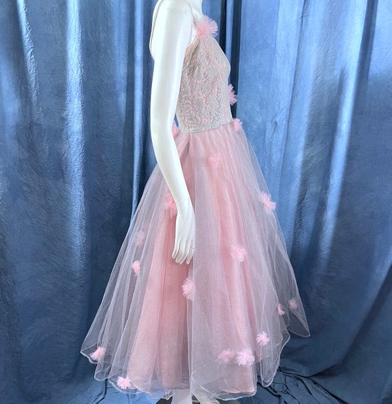 Vintage 1950's Dress Prom Fit And Flare pink And … - image 3