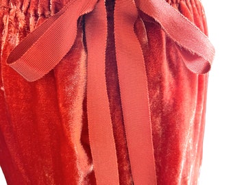 Jupe droite de style vintage en velours orange sous le genou Liens de ruban taille élastique