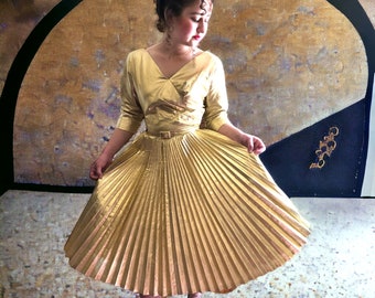 【超美品】Ameri Vintage DRESS 2PS Orange Suspender Smudge Print Vintage Dress and Cardigan Suit