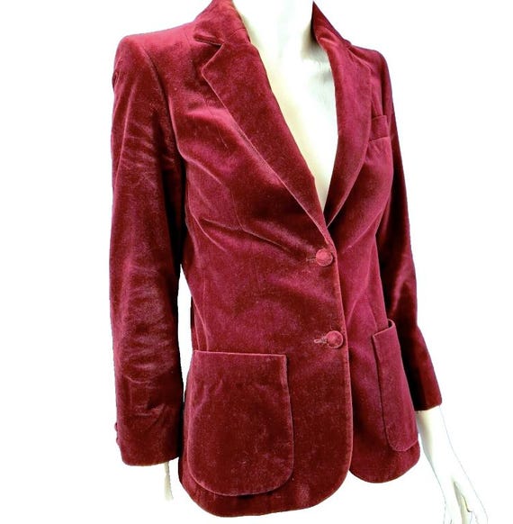 Vintage 1970s Red Cotton Velvet Jacket Blazer Fletcher Jones
