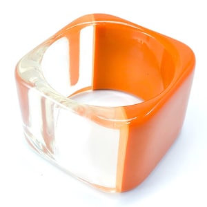 Lucite Armband Vintage 1980-tals Tungt Chunky Fyrkantigt Orange & Genomskinligt Armband Klassiskt Mode