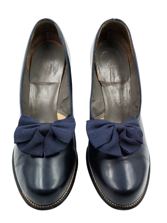 Vintage 1940's Navy Women's Shoes With Bow Size 8… - image 4