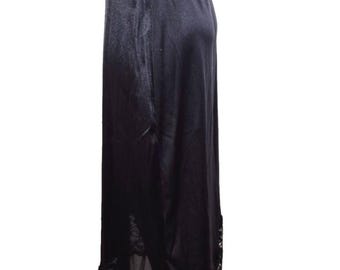 Vintage Black Half Slip Petticoat Nylon Long Ankle Length Size 6-8 Lace 1980s