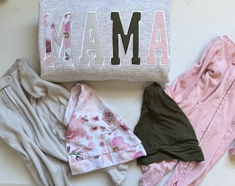 Mama Applikation Sweatshirt – Personalisiertes Sweatshirt mit Baby Strampelanzug | Einzigartiges Andenken Geschenk für Mütter