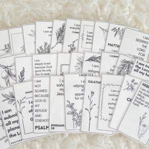 Tarjetas de afirmación para cristianos / Tarjetas de las Sagradas Escrituras para imprimir / Tarjetas con versículos bíblicos "Yo soy" / Baraja de tarjetas bíblicas de aliento e inspiración