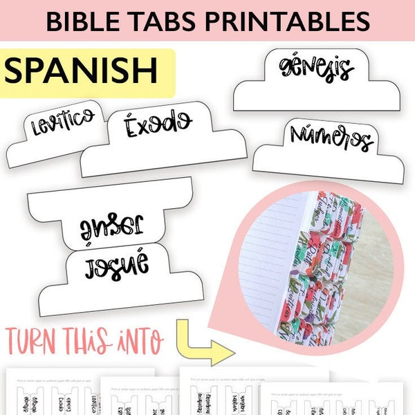 Bible Tabs Spanish Printable for Journaling Bible | Digital Index Tabs Template for Books of the Bible | PDF Download | Black and White Tabs