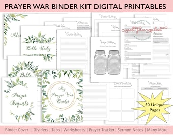 Prayer Binder or War Binder for Faith Journal, Bible Study or Gratitude Digital Kit with Binder Tabs for Women | Digital Download Printables