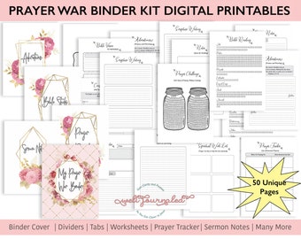 War Prayer Binder for Prayer Journaling, Faith Journal or Bible Study Digital Kit with Binder Tabs  for Women | PDF Printables Download