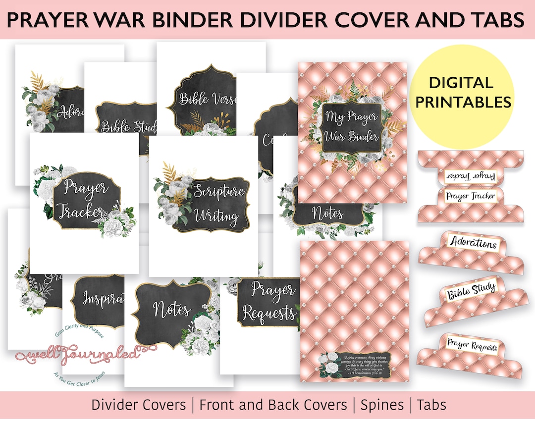 Prayer Binder or War Binder Dividers Cover and Tabs Digital Printable Template Great for Prayer