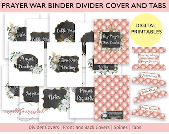 Prayer Binder or War Binder Dividers Cover and Tabs Digital Printable Template | Great for Prayer Journal , Bible Study or Gratitude