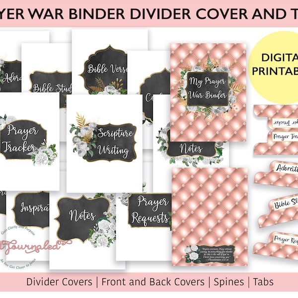 Prayer Binder or War Binder Dividers Cover and Tabs Digital Printable Template | Great for Prayer Journal , Bible Study or Gratitude