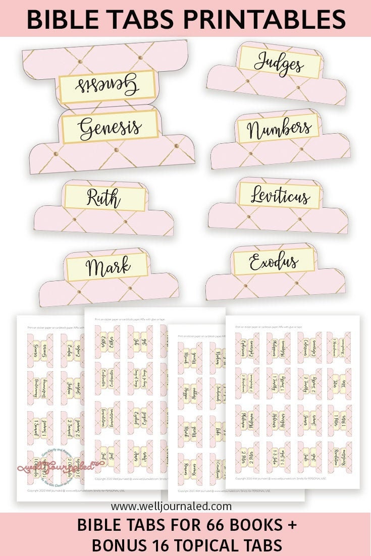 Bible Tabs Printable for Journaling Bible | Digital Bible Tabs | Bible Divider Label Tabs for Old and New Testament | Pink PDF Download