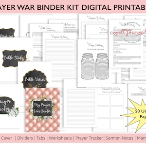 Faith Prayer War Mappe für Bibelarbeit, Gebetsjournalismus oder Dankbarkeits-Digitalkit für Frauen mit Binder-Tabs | PDF Download Printables