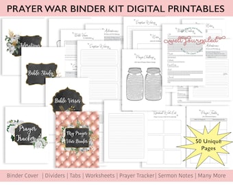 Faith Prayer War Binder for Bible Study, Prayer Journaling or Gratitude Digital Kit for Women with Binder Tabs | PDF Download Printables