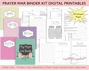War Binder for Prayer Journal, Faith Journal or Bible Study, Gratitude Digital Kit with Binder Tabs  for Women | PDF Printables Download